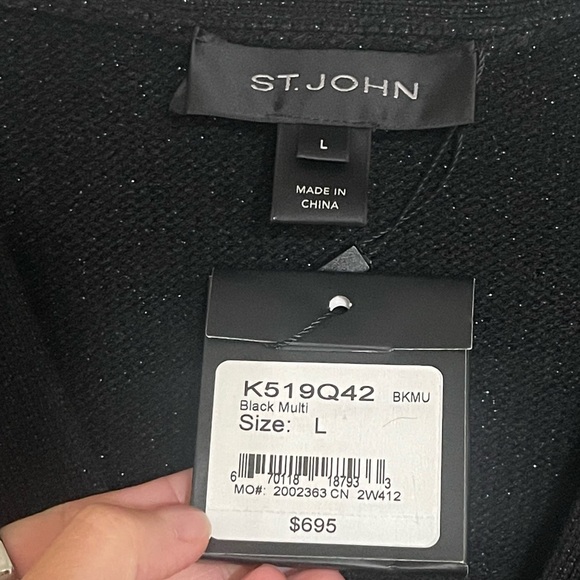 NEW ST. JOHN CLASSICS ERIN BUTTON FRONT CARDIGAN GOLD SPARKLE SANTA ROMA KNIT LG - Picture 4 of 11